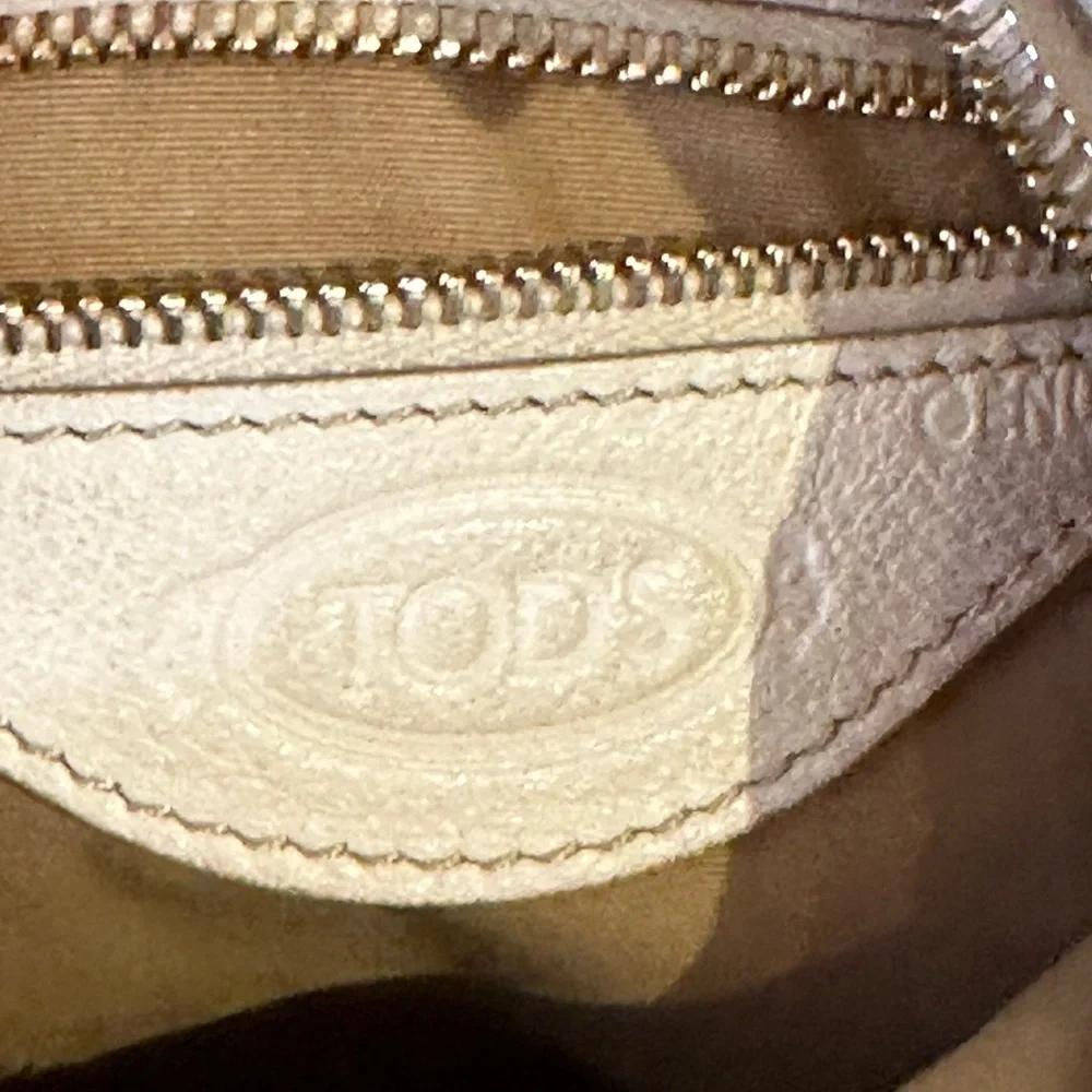TOD’S Authentic Leather Cream/White Zippered Pockets Designer Satchel Bag